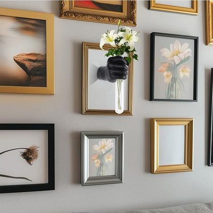 Unique Wall Sculptures, Hand Vases Home Decor, Wall Mount Art Sculpture, Unique Wall Art Statue, Funky Flower Vase Decorations, Modern Eclectic Hanging Decor,Glass Test Tube Vase (Black)