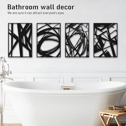 Black Abstract Wall Art, Metal Art Wall Decor, Modern Large Wall Art, 3D Abstract Wall Sculptures for Bedroom Bathroom Living Room (4 Pack, 22.5 x 16 in)