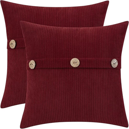 HWY 50 Burgundy Red Chenille Throw Pillow Covers 22x22 Inch with Triple Buttons, Soft Farmhouse Accent Decorative Cushion Cases for Couch Sofa Bed Living Room Pack of 2