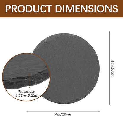 72 PCS Black Natural Slate Coasters Bulk Set 4 Inch Laser Engraving Blanks with Anti Scratch Bottoms for Home, Office, Bar, Gifts Round