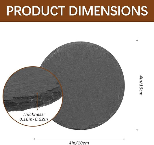 72 PCS Black Natural Slate Coasters Bulk Set 4 Inch Laser Engraving Blanks with Anti Scratch Bottoms for Home, Office, Bar, Gifts Round