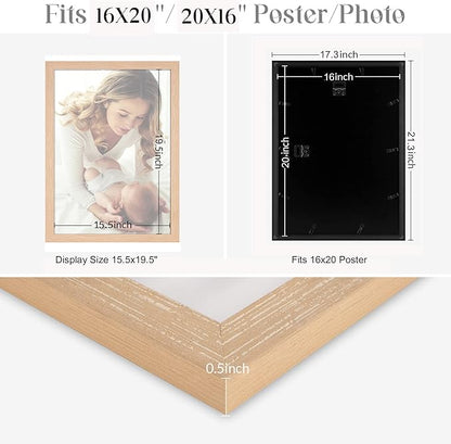 16x20 Frame Natural, 20x16 Picture Poster Frame, Horizontal Vertical Hanging, 16 by 20 Gallery Family Concert Portrait Photo Frame Anniversary/Birthday/Wedding/Thank you/Christmas Gift