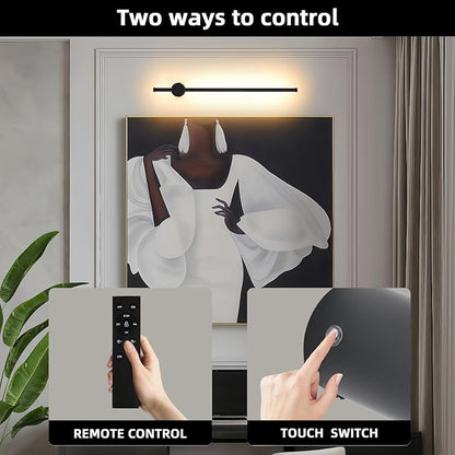 LED Wireless Wall Sconce with Remote Control, Dimmable/350° Rotate/Timing/USB Rechargeable Battery Powered Indoor Wall Lamps, 23.6 inch Black Wall Lights Set of Two for Hallway, Living Room, Bedroom