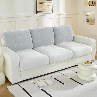 Large Backrest Cushion Covers Super Stretch Backrest Covers for 3 Cushion Couch Sofa, Couch Back Cushion Covers Featuring with Chenille Yarn (Softer Version, 3PC, Light Grey)