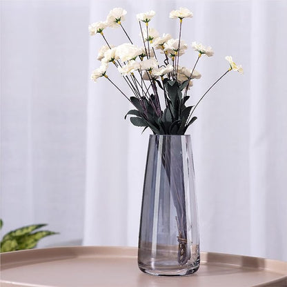 Ekirlin Modern Glass Vase, 8.7 inch Irised Crystal Clear Glass Vase, Thickened Hand Blow Flower Vase Round Bottles for Home Decor, Bookshelf, Room, Office Decor (Crystal Grey)