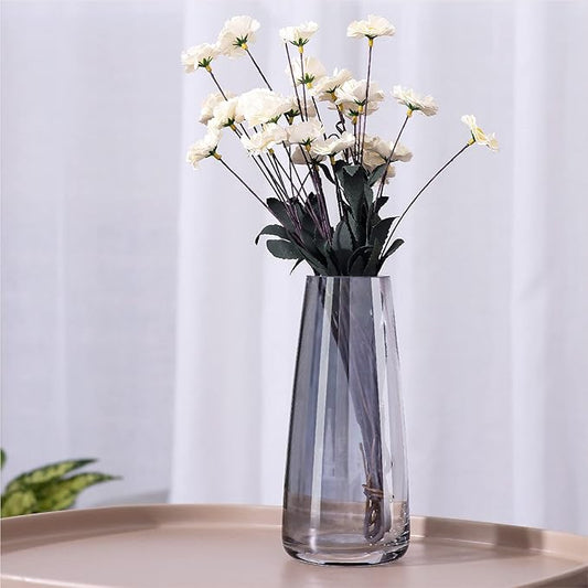Ekirlin Modern Glass Vase, 8.7 inch Irised Crystal Clear Glass Vase, Thickened Hand Blow Flower Vase Round Bottles for Home Decor, Bookshelf, Room, Office Decor (Crystal Grey)