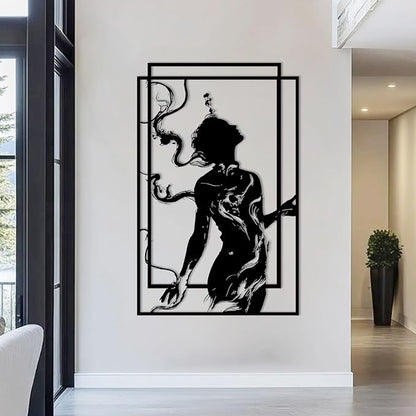 BIANGING Modern Woman Face Metal Wall Decor, Abstract Woman Face Metal Wall Decor, Abstract Female Line Wall Art, Minimalist Line Wall Art for Bathroom Living Room Bedroom (Black, 24"x16"/60x40cm)