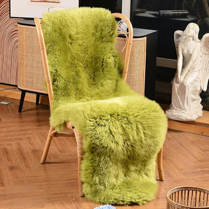 LLB Genuine Sheepskin Area Rug Wool Rug Fur Carpet Fluffy Shaggy Fur Rug for Living Room Kids Bedroom Real Sheepskin Throw Rugs Sofa Mat Chair Seat Covers (Pea Green, 2 x 6 ft Sheepskin)