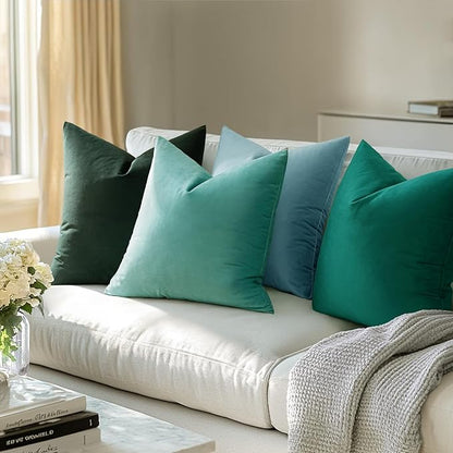 MIULEE Velvet Throw Pillow Covers 16x16 Inch, Pack of 2 - Aqua Green, Soft Solid Decorative Pillow Covers Cushion Cases Modern Luxury Home Decor for Spring Couch Sofa Bedroom Livingroom