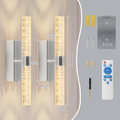 camuucci Battery Operated Sliver Wall Sconces Set of 2 Rechargeable Battery Powered Wall Light with 18000mAh Indoor Not Hardwired Dimmable Wall Lamp Fixtures for Bedroom Living Room 15.3 Inches
