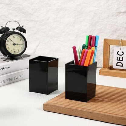 10 Pcs Acrylic Pen Holder Bulk, Black Pencil Holder for Desk Acrylic Makeup Brush Holders 2.6 x 2.6 x 4 Inch Pen Organizer Cup for Office School Home Supplies