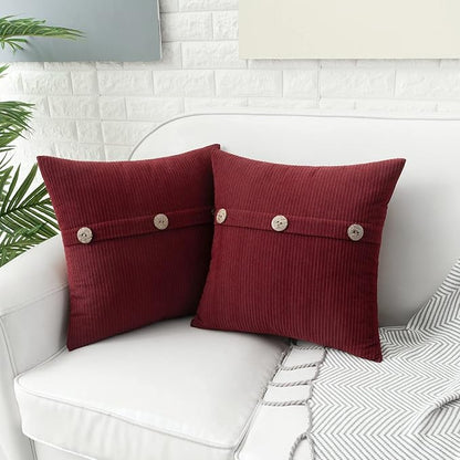 HWY 50 Burgundy Red Chenille Throw Pillow Covers 20x20 Inch with Triple Buttons, Soft Farmhouse Accent Decorative Cushion Cases for Couch Sofa Bed Living Room Pack of 2