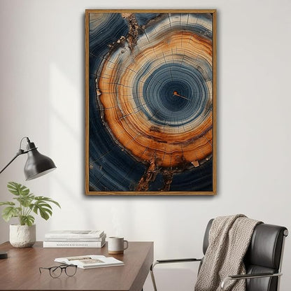 IBHJSART Framed Tree Ring Canvas Wall Art Vintage Colorful Wood Stump Painting Prints Modern Minimalist Pictures Neutral Nature Rustic Farmhouse Decor Living Room Bedroom Bathroom Office