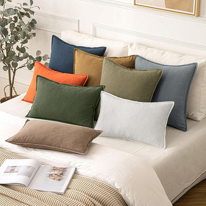 MIULEE Decorative Linen Euro Sham Pillow Covers 26x26 Dark Green Boho Farmhouse Neutral Couch Throw Pillows for Bed Pack of 2 Accent Modern Pillowcase Sofa Livingroom Home Decor