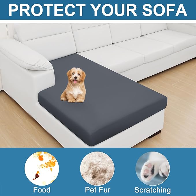 Smiry Printed Couch Cushion Covers, Stretch Soft Sectional Couch Covers, L Shape Washable Chaise Lounge Sofa Slipcover Non-Slip Furniture Protector for Indoor and Outdoor (Chaise, Dark Grey)