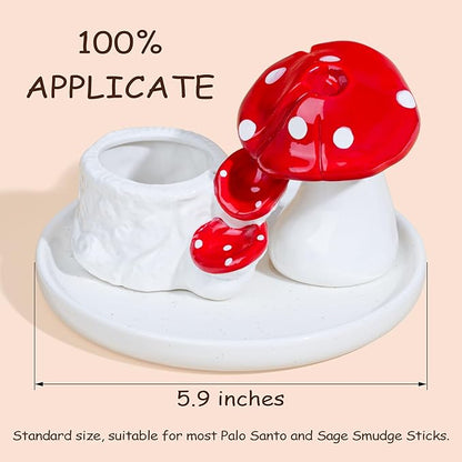 ZenBless 5 in 1 Mushroom Gifts Waterfall Incense and Candle Burner for Burning Sage, Palo Santo, Incense Sticks Backflow Cones,Candle Ceramic Backflow Cone Holder Spiritual Meditation Yoga