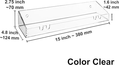AMT 4 Pack Acrylic Floating Shelves, 15"L x 4.8"W, Clear Bathroom Wall Shelves, Bookshelves, Invisible Shelf For Office, Bedroom, Kitchen, Design with Hanging Slots for Sponge, Free Screws & Drill Bit