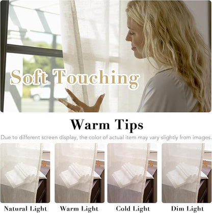 H.VERSAILTEX Linen Curtains Nickel Grommet Natural Linen Semi-Sheer Curtains 2 Panels Privacy Added Premium Soft Rich Material Drapes for Bedroom/Living Room - 52x54 - Inch - Ivory
