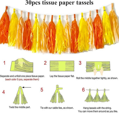 30pcs Paper Tassels Garland Banner Tissue Paper Tassel DIY Hanging Paper Decorations Party Tassel Garland Decor Baby Shower Nursery Wedding Festival Baby Shower Decoration(30, Yellow Orange)