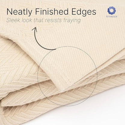 Luxury Cotton Blanket King Size – Soft & Breathable Herringbone Weave – Lightweight All-Season Bed Blanket for Warmth & Comfort – Cozy, Durable