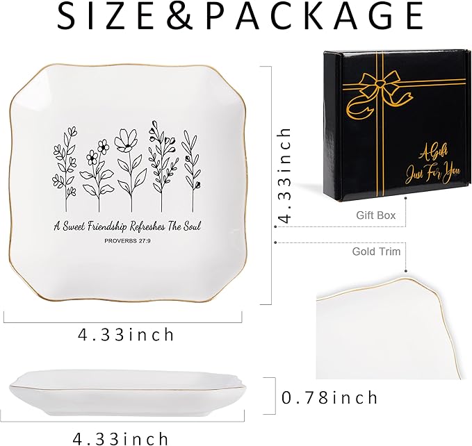 Friendship Gifts for Women Jewelry Dish Trinket Tray - A Sweet Friendship Refreshes The Soul, Christian Birthday Gifts for Women Best Friend Christmas Mothers Day Religious Gift