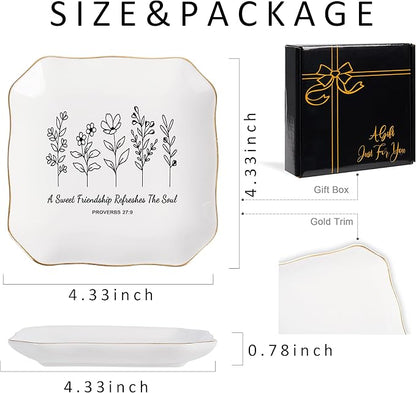 Friendship Gifts for Women Jewelry Dish Trinket Tray - A Sweet Friendship Refreshes The Soul, Christian Birthday Gifts for Women Best Friend Christmas Mothers Day Religious Gift
