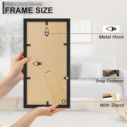 Engineered Wood 5x11 Picture Frame Set of 6, Black Frame for 5 x 11 Inch Picture Poster Photo, Light Weight 5 by 11 Frame with Wood-grain for Wall - 6 Pack/Black/5"x11"