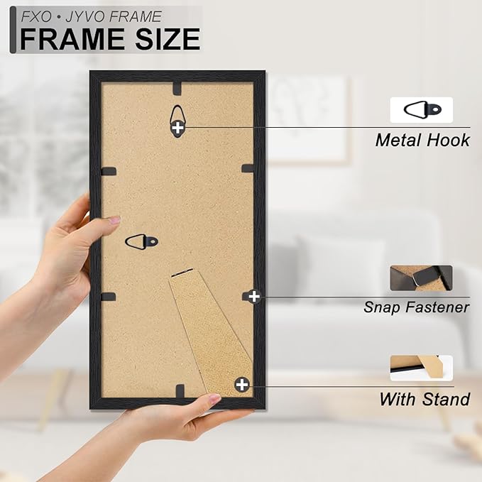 Engineered Wood 5x11 Picture Frame Set of 2, Black Frame for 5 x 11 Inch Picture Poster Photo, Light Weight 5 by 11 Frame with Wood-grain for Wall - 2 Pack/Black/5"x11"