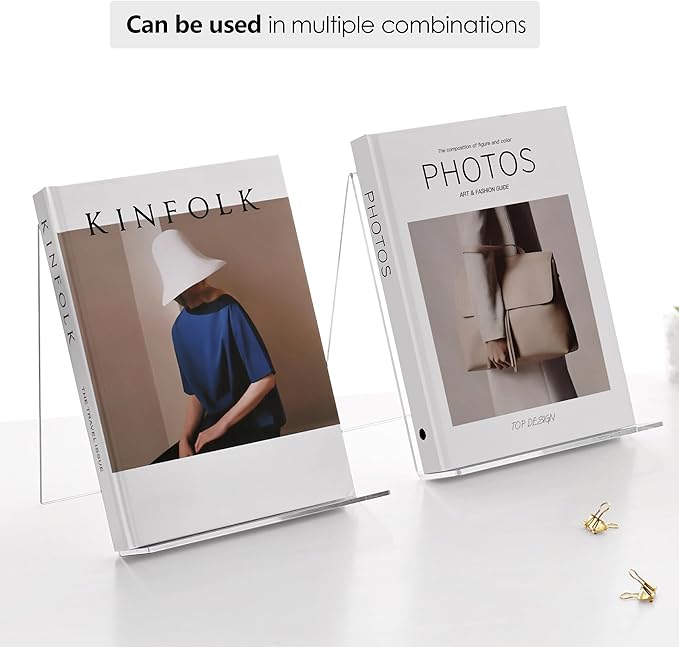 SANRUI 2 Pack 10 Inch Acrylic Book Display Stand, A4 Clear Easel Base Holder, Vinyl Record Display Rack for Home Office Album, CD, Magazine, Postcard, Picture, Plate, LP Cover, Artworks, Phone, Tablet