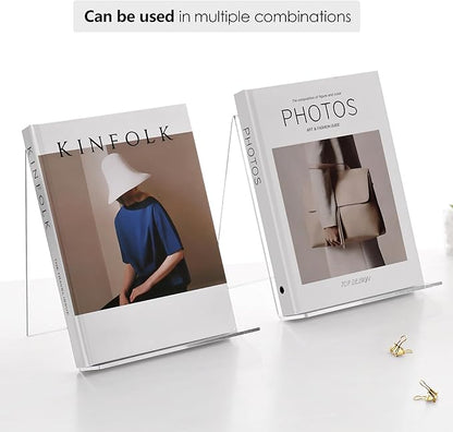 SANRUI 2 Pack 10 Inch Acrylic Book Display Stand, A4 Clear Easel Base Holder, Vinyl Record Display Rack for Home Office Album, CD, Magazine, Postcard, Picture, Plate, LP Cover, Artworks, Phone, Tablet