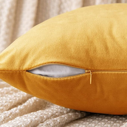 EMEMA Fall Gold Velvet Throw Pillow Covers 20x20 Inch Set of 2 Decorative Square Pillowcase Soft Solid Cushion Case for Couch Sofa Bedroom Livingroom