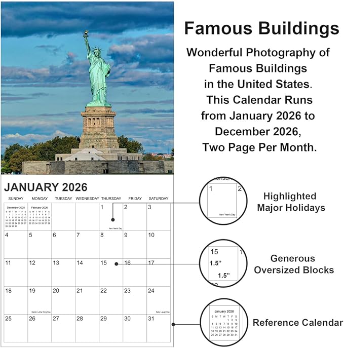 Calendar 2026 from January 2026 - December 2026, 12" x 24" Opened 12 Months Calendar, Full Page Months Thick & Sturdy Paper for Gift Perfect Calendar Organizing