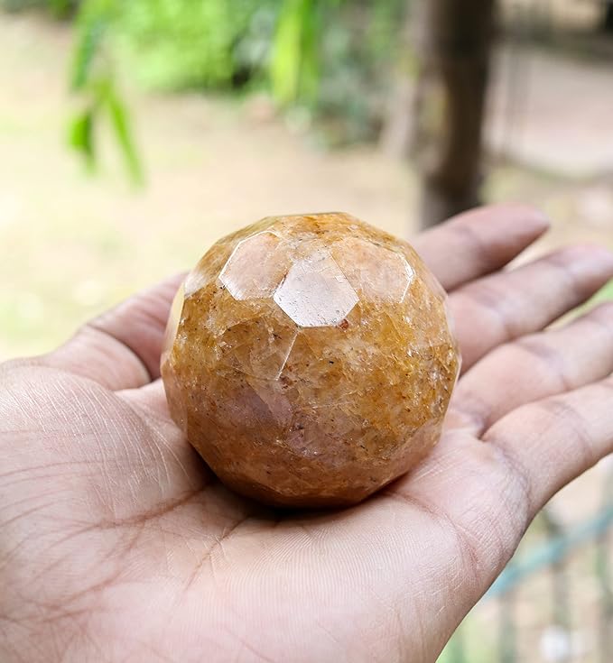 Crocon 50mm Camel Jasper Diamond Cut Stone Sphere Ball with Metal Stand 1400+ Carats Gemstone Ball Healing Ornament Rock Sphere Sculpture Figurine for Fengshui Divination Crystal Home Decor