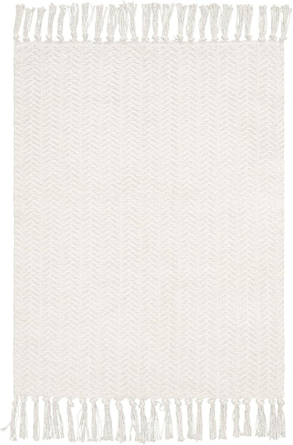 Lahome Boho Rugs for Entryways, 3x5 Kitchen Rug Lightweight Bedroom Rugs Washable Bath Mat with Tassels, Farmhouse Cotton Beige Living Room Low Pile Throw Rug for Laundry Office Decor