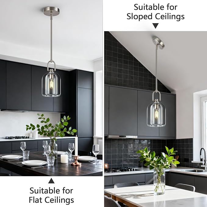 Modern Nickel Pendant Lights Kitchen Island Ceiling Chandelier Indoor Thick Crystal Hanging Light Fixtures for Kitchen Living Room Dining Room Bedroom（3Pack）