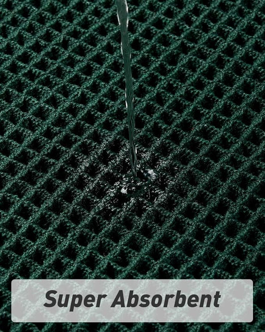 Upgraded Waffle Runner Rug, Super Absorbent Non Slip Bath Mats for Bathroom Floor Machine Washable Bathroom Runner Rug with Tassels Ideal for Hallway Bedroom Laundry Room, Dark Green, 2'x6'(24" x 72")