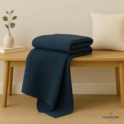 Luxury 100% Cotton Muslin Throw Blanket, 4 Layer Extra Large 50x70in, Perfect for Couch, Sofa, Home Decor, Soft Cotton Gauze Travel Blanket, Winter Cozy Throw, All Season Ensign Blue