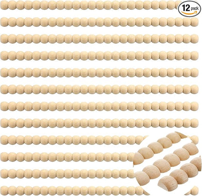 Nuanchu 12 Pcs Decorative Beaded Wood Trim Molding Half Wooden Beads Bobbin Trims 15.75 Inch Unfinished 3D Pearl Paintable Wood Molding for DIY Crafts Home Wall Cabinet Shelf Window Door (20 mm)