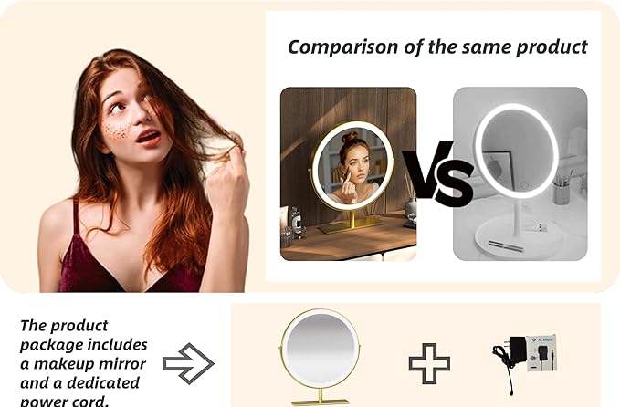 Vanity Mirror Makeup Mirror with Stand,15.8" Round Vanity Mirror, LED Lights, Smart Touch 360°Rotation, Dimmable White (Black)