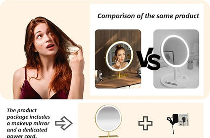 Vanity Mirror Makeup Mirror with Stand,15.8" Round Vanity Mirror, LED Lights, Smart Touch 360°Rotation, Dimmable White (Black)