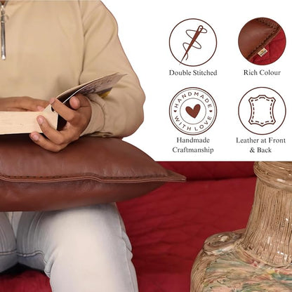 Genuine Lambskin Leather Pillow Cover, 22x30 Inch Case for Lumbar Throw Couch Pillows, Thick & Soft Cushion Covers for Sofa Bed Home Decor (Dark Brown & Black Box Pack of 2)
