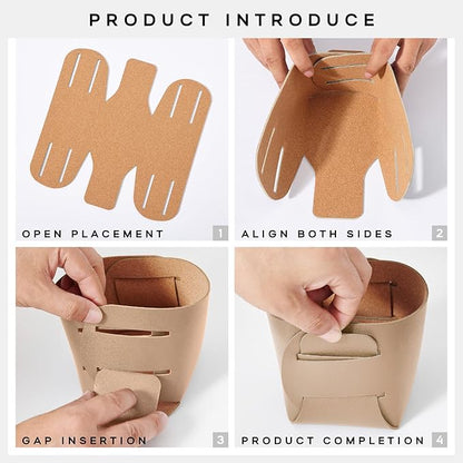 HOMIEAZICOZI 2-Pack Cork Leather Desk Accessories Storage - Pencil Pen Holder - Makeup Brush Holder Organizer - Stylish Addition to Home Decor (Apricot)