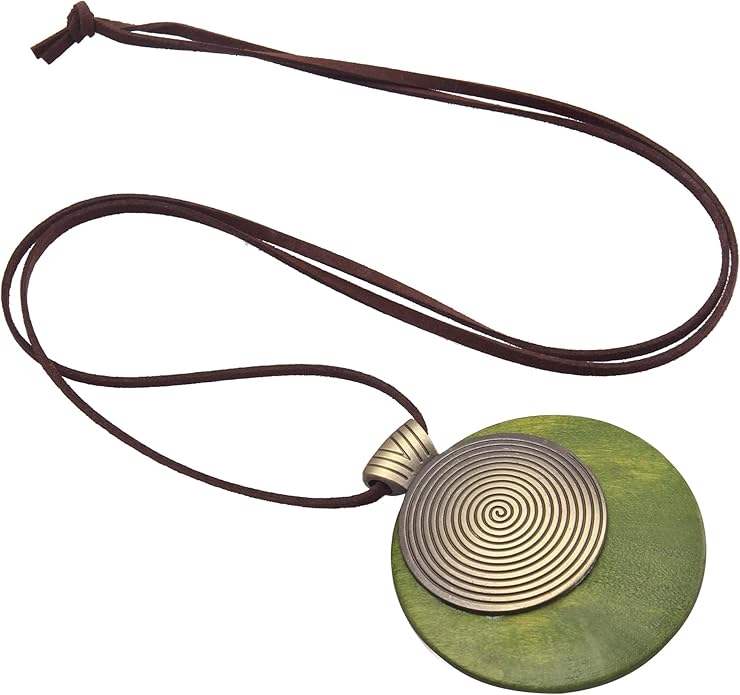 Leather Necklace for Women Boho Choker Necklace Long Cord Leather Pendant Bohemian Neckalce Vintage Alloy Pendant Leather Rope Necklace Wooden Necklaces for Women
