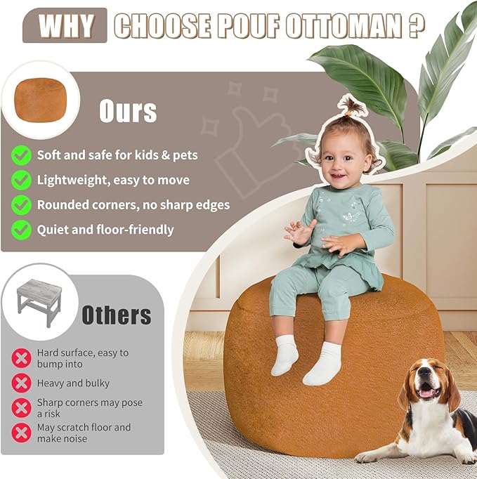 Round Stuffed Pouf Ottoman for Foot Rest, A Round Modern Foam Filled Poufs, Floor Chair for Living Room, Nursery, Dorm,Outdoor, A Soft Modern Foot Stool Perfect to Rest Your Feet (Orange, 20Inch)