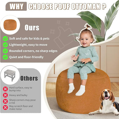Round Stuffed Pouf Ottoman for Foot Rest, A Round Modern Foam Filled Poufs, Floor Chair for Living Room, Nursery, Dorm,Outdoor, A Soft Modern Foot Stool Perfect to Rest Your Feet (Orange, 20Inch)