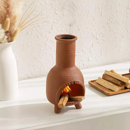 Handmade Terracotta Palo Santo Holder Burner & Sage Holde - Mexican Style Mini Tabletop Chiminea Tray with Ash Catcher, Decorative Incense Holder for Spiritual Meditation & Yoga