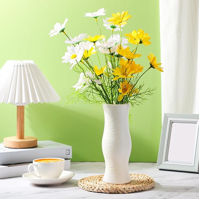 10 Pack Composite Plastic Flower Vases Bulk White Small Boho Floral Vases for Dried Flower Bouquet Pampas Grass Centerpieces Fall Wedding Party Living Room Decor(Bohemian)