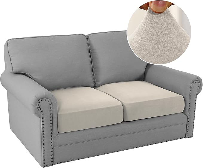 H.VERSAILTEX Fleece Couch Cushion Covers Stretch Loveseat Covers for 2 Cushion Couch Loveseat Covers Comfortable and Durable Fabric (2 Piece Loveseat Cushion Cover, Island Fossi)