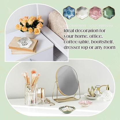 4 Pack Small Jewelry Dish Ceramic Trinket Holder Dish Tray for Rings Earrings Necklaces Bracelets 4.3 x 3.9 Inch Key Bowl Women's Birthday Mother's Day Wedding Gift