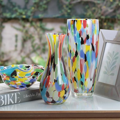 Ca D Oro Murano-Style Colored Glass Vase Confetti Effect Hand Blown Art Glass Crystal for Flower, Room Decoration and Centerpiece - Model AD3
